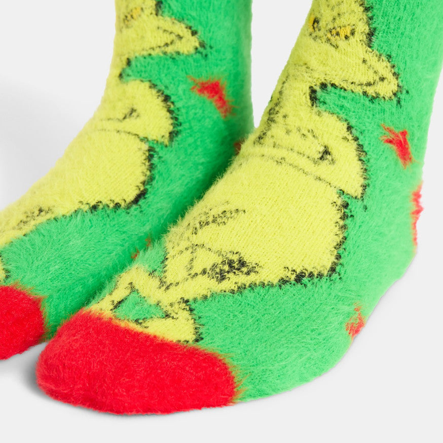 Grinch Fluffy Socks, Green/Red - 3 Pack