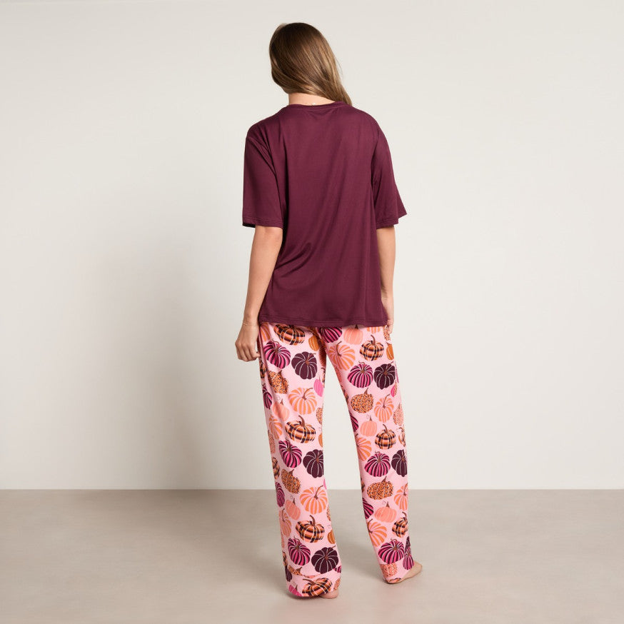 Patterned Pumpkin Print T-Shirt Pyjama Set - Multi