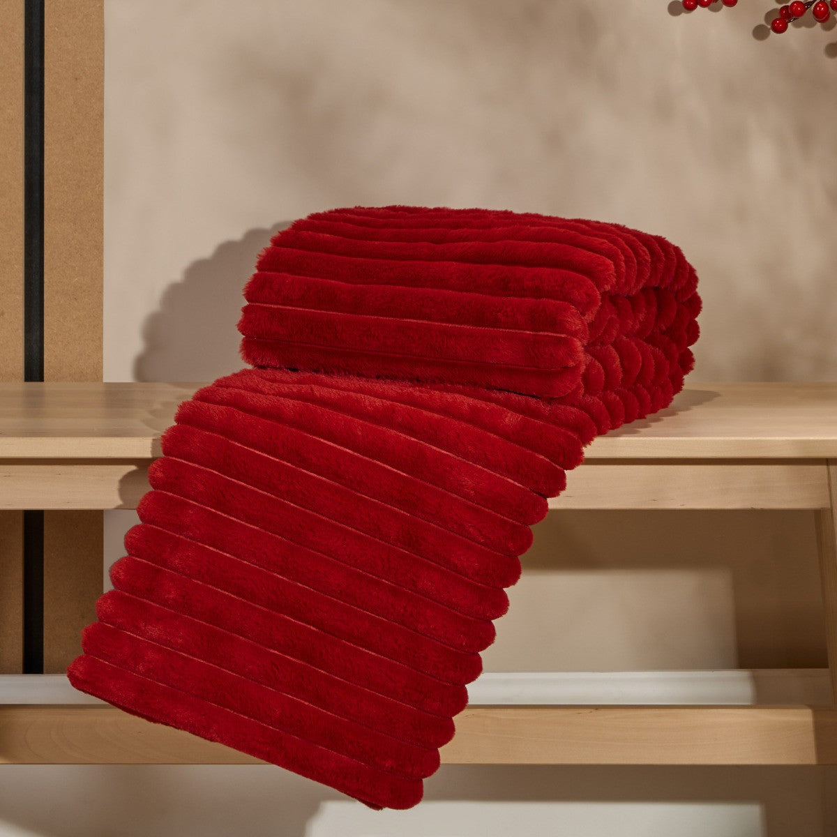 Faux Fur Thick Ribbed Throw