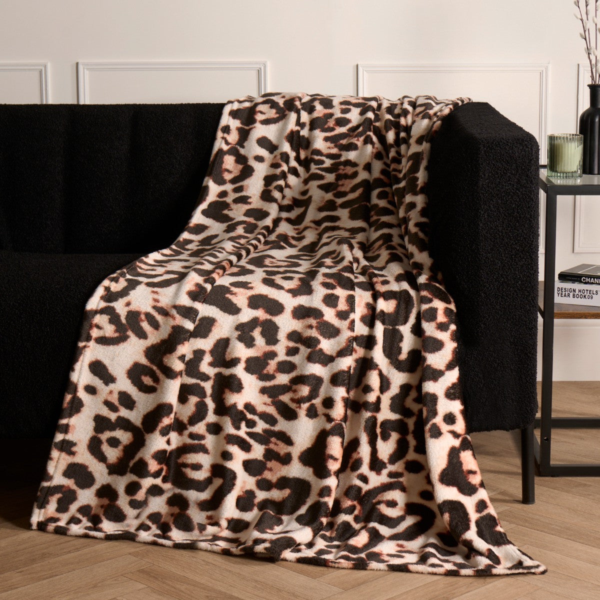 Ultra Soft Leopard Print Throw - Natural