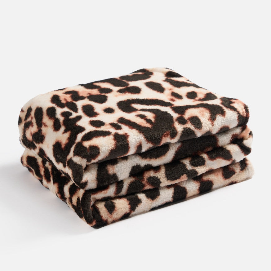 Ultra Soft Leopard Print Throw - Natural