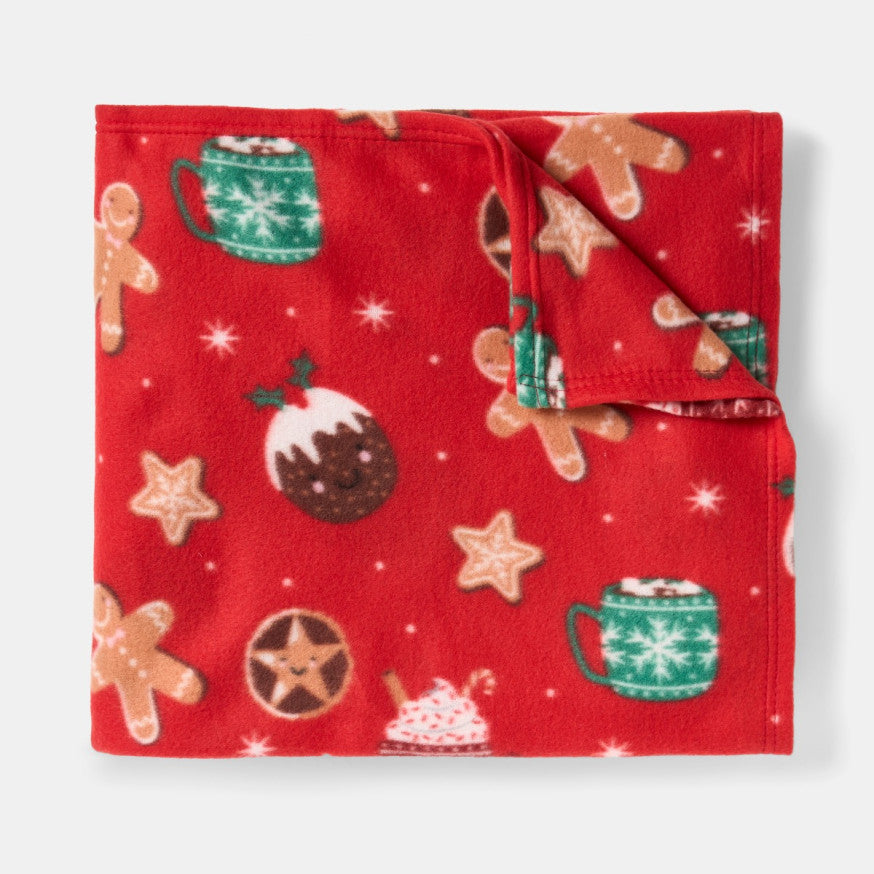 Festive Christmas Treats Fleece Throw – Red