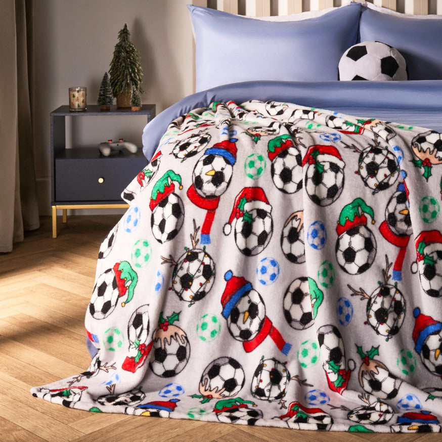 Christmas Football Fleece Throw – Grey