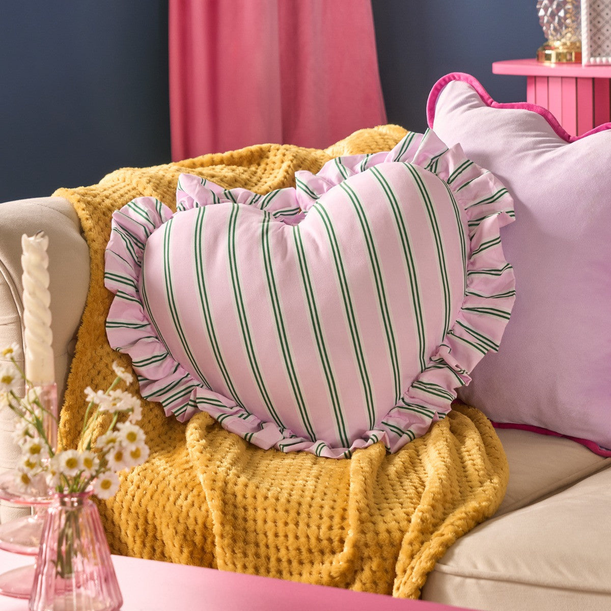 Frill Heart Shaped Stripe Cushion