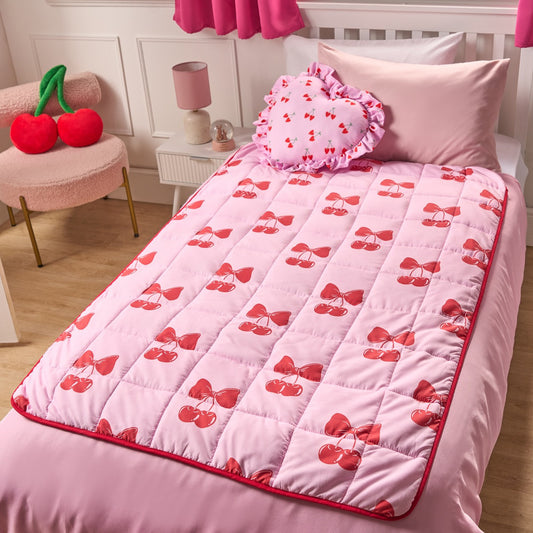 Kids Cherry Bow Print Weighted Blanket, Pink/Red - 3kg