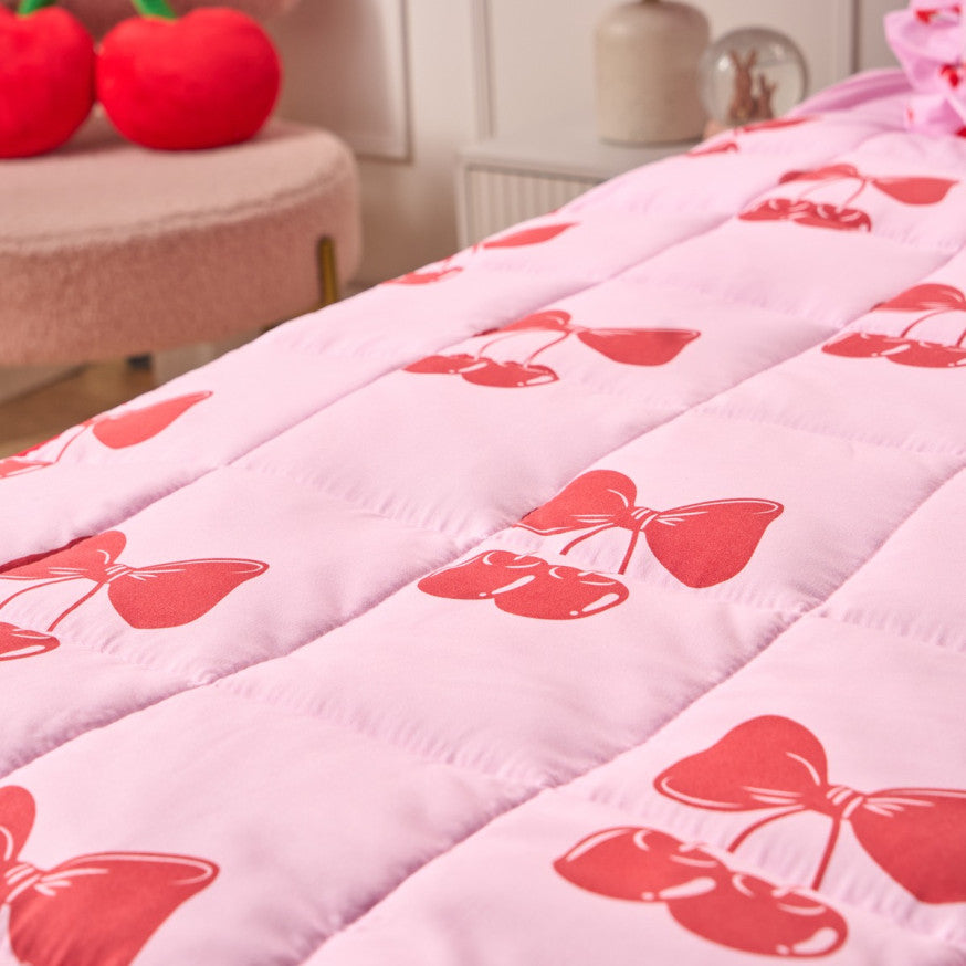 Kids Cherry Bow Print Weighted Blanket, Pink/Red - 3kg