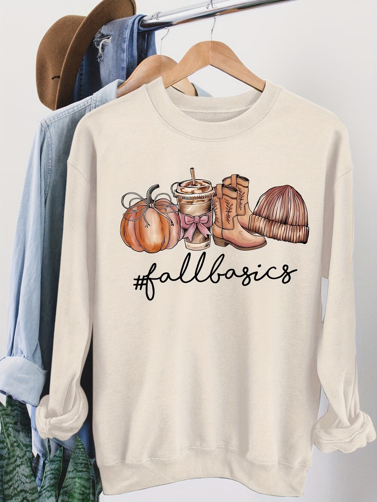 Women's Pumpkin Milk Tea Retro Print Sweatshirt