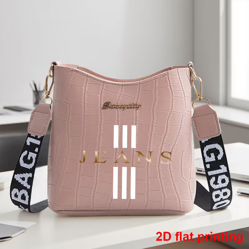 Luxury Glamorous Golden Text Print Women'S Crossbody Bag, with Zipper Closure, Adjustable Shoulder Strap, 2D Printed Pattern,