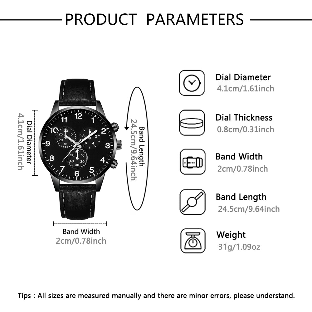 4pcs Men's Minimalist PU Leather Watch & Jewellery Set