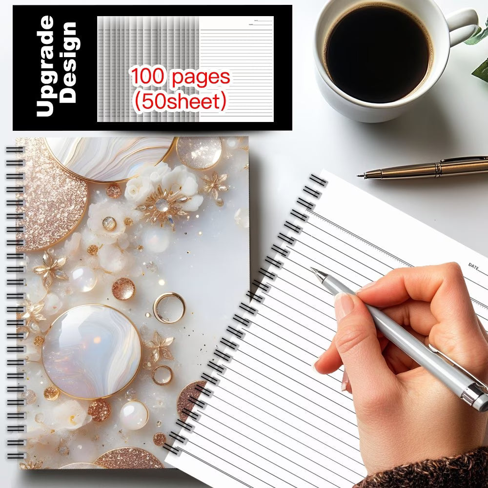 1pc Elegant Golden & Marbled Spiral Notebook