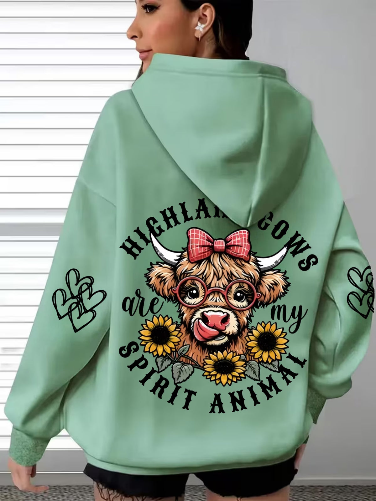 Women's Highland Cow & Sunflower Print Hoodie