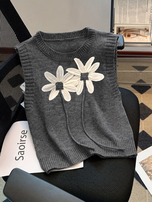 Elegant Women'S Sleeveless Vest with 3D Floral Applique