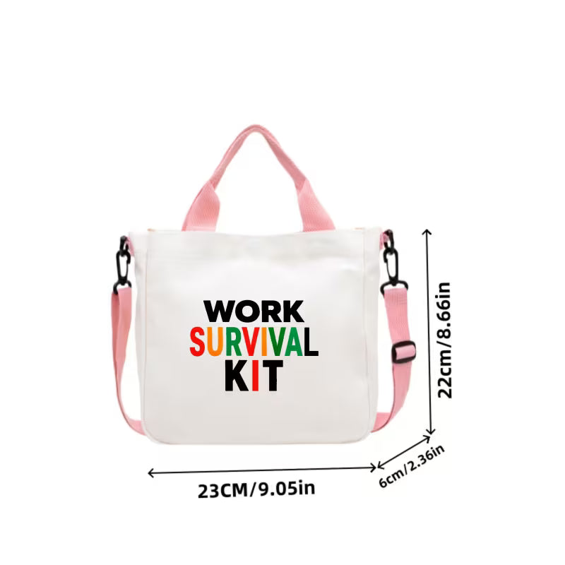 Canvas Shoulder Bag with Survival Kit Print