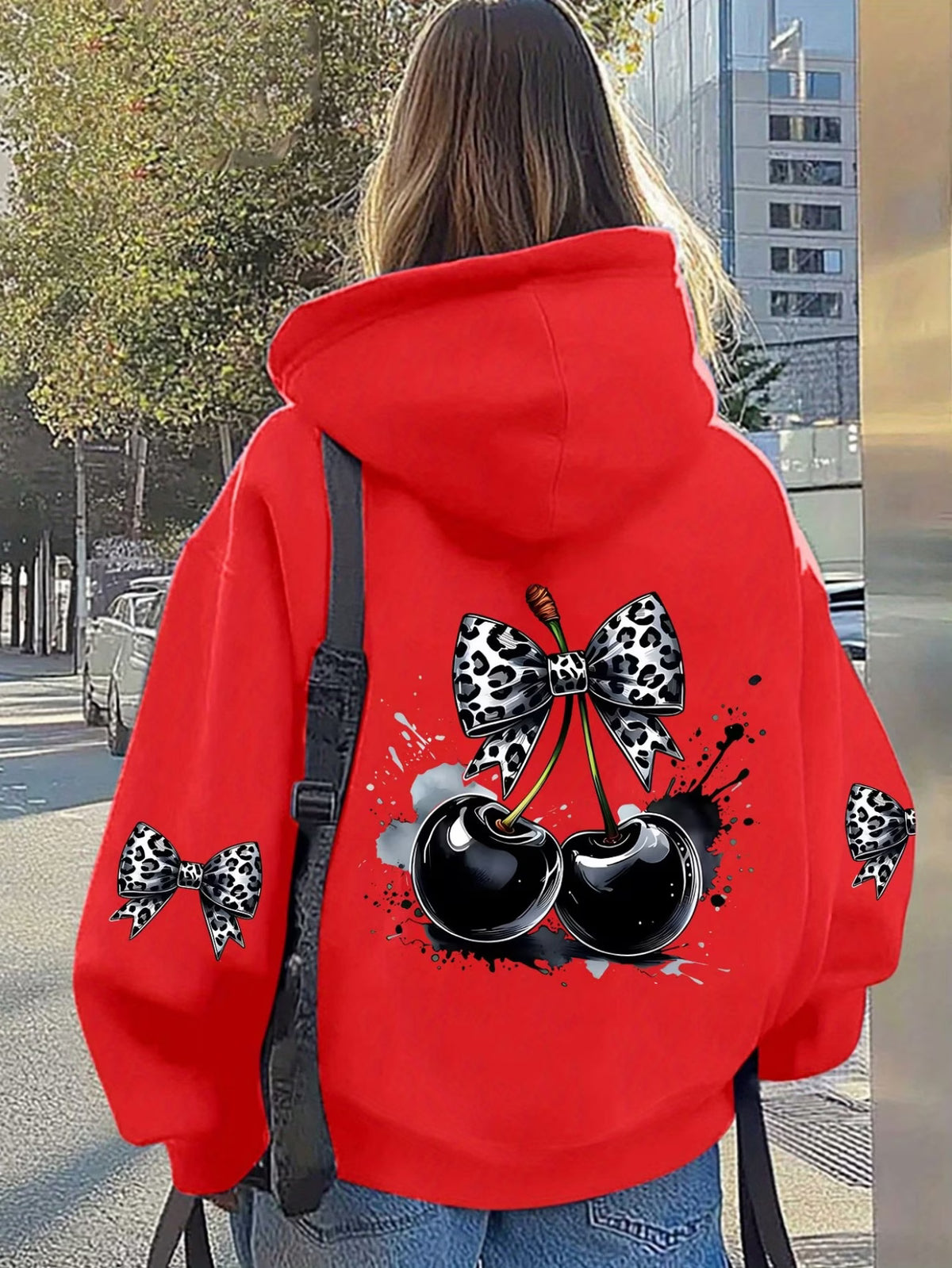 Ladies Leopard Bow & Cherry Zip-Up Hoodie