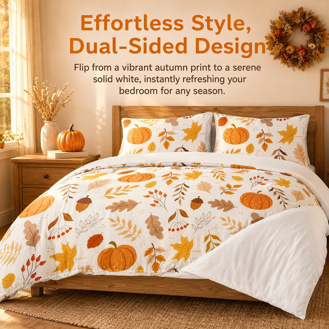 Halloween Pumpkin Print Duvet Cover Set – 3pcs, Double-Sided Design (Inserts Not Included)