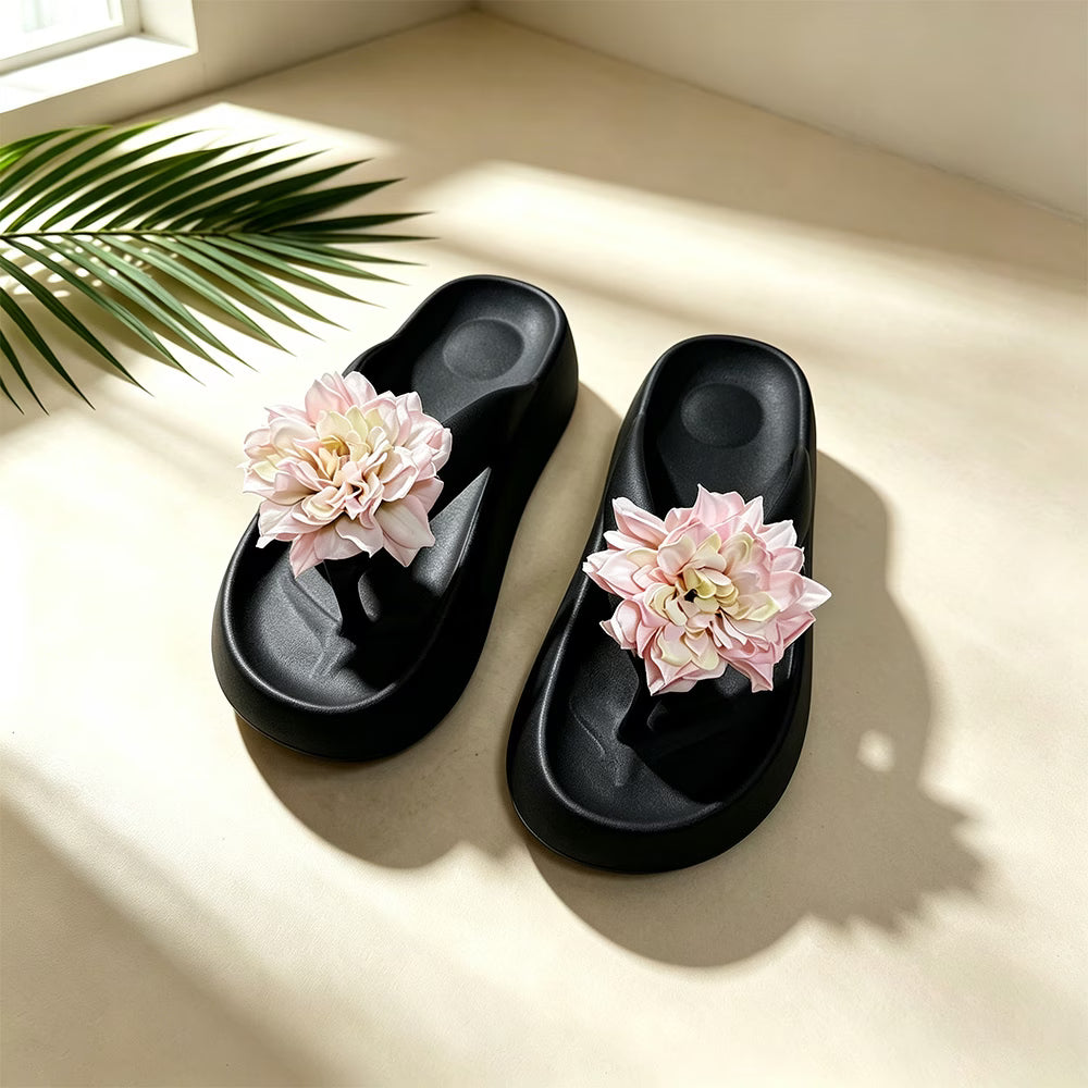 Women's Flower Platform Beach Slippers