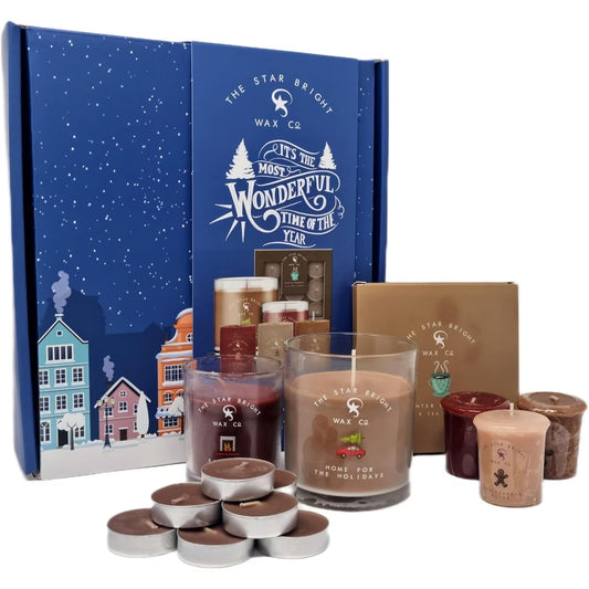 Holidays Candle Gift Set – 200g & 100g Candles, Tealights & Votives | Cozy Christmas Scents Collection
