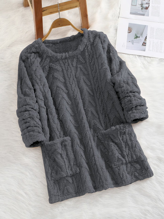 Women's Teddy Jacquard Plush Hoodie with Pockets