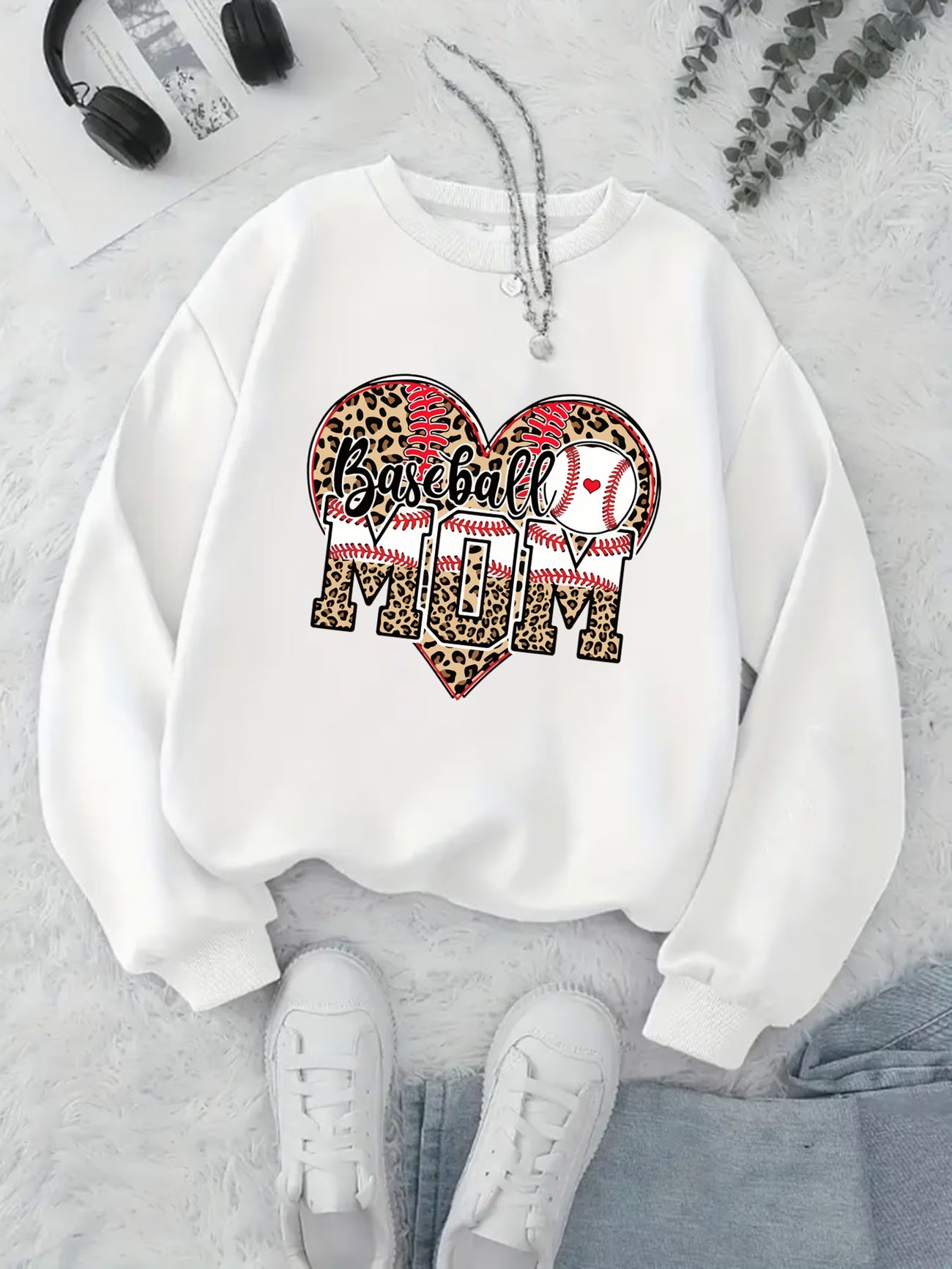 Baseball Letter Pattern Printed Fashion Round Neck Sweater