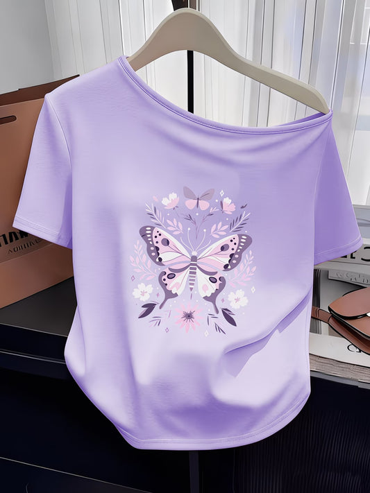 Butterfly & Floral Dream Print T-Shirt