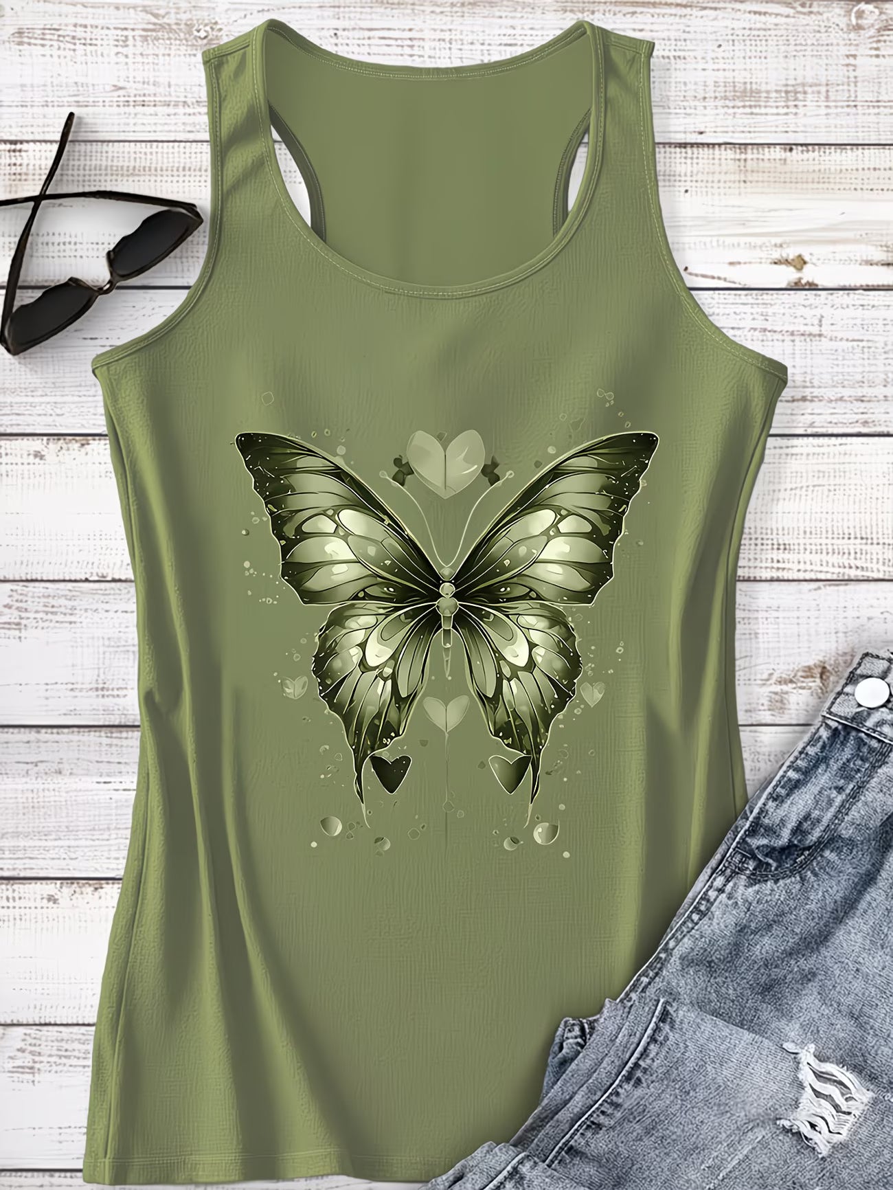 ladies Butterfly, Featuring Scattered Heart Decorations