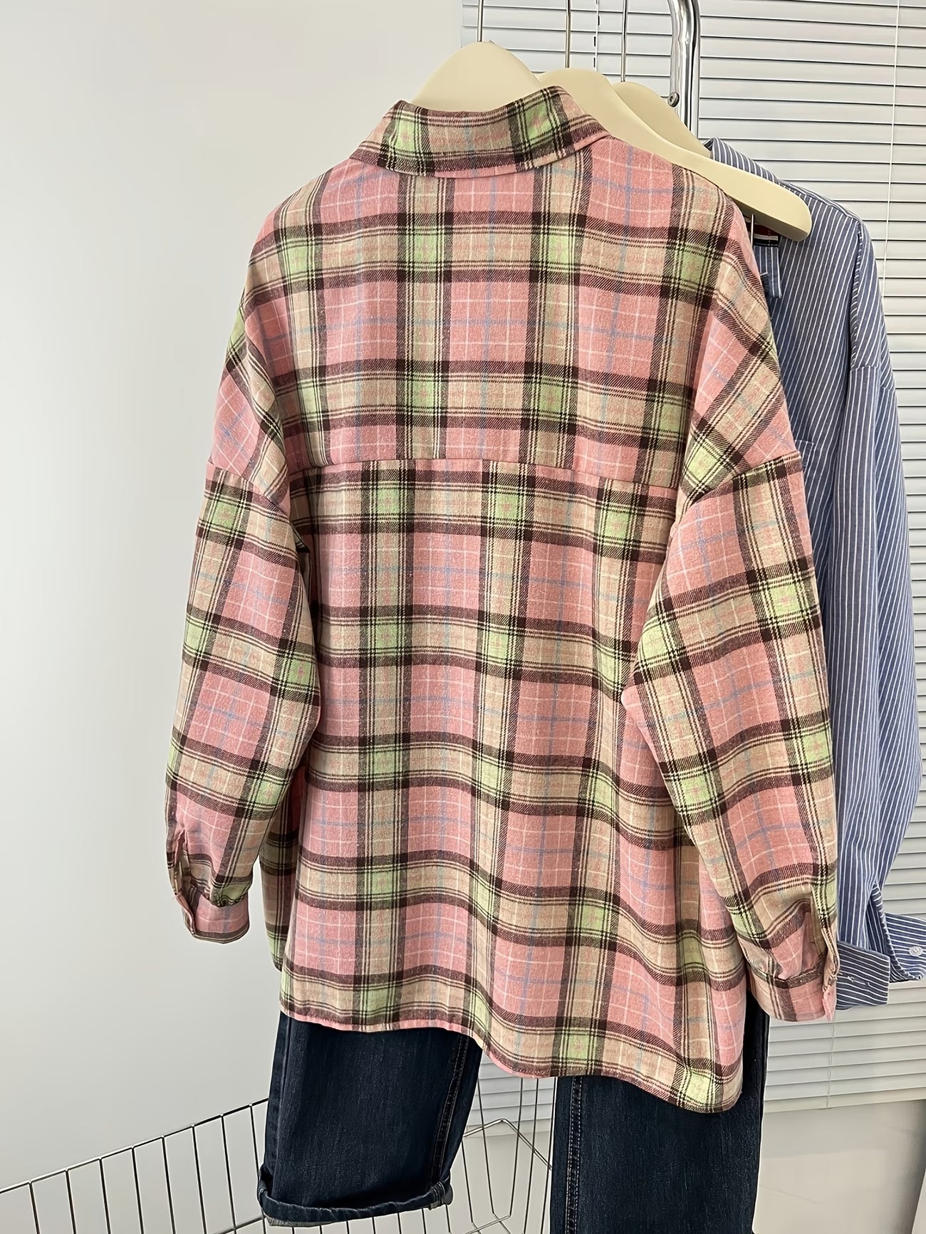 Elegant Plaid Front-Button Long Sleeve Casual Loose Shirt