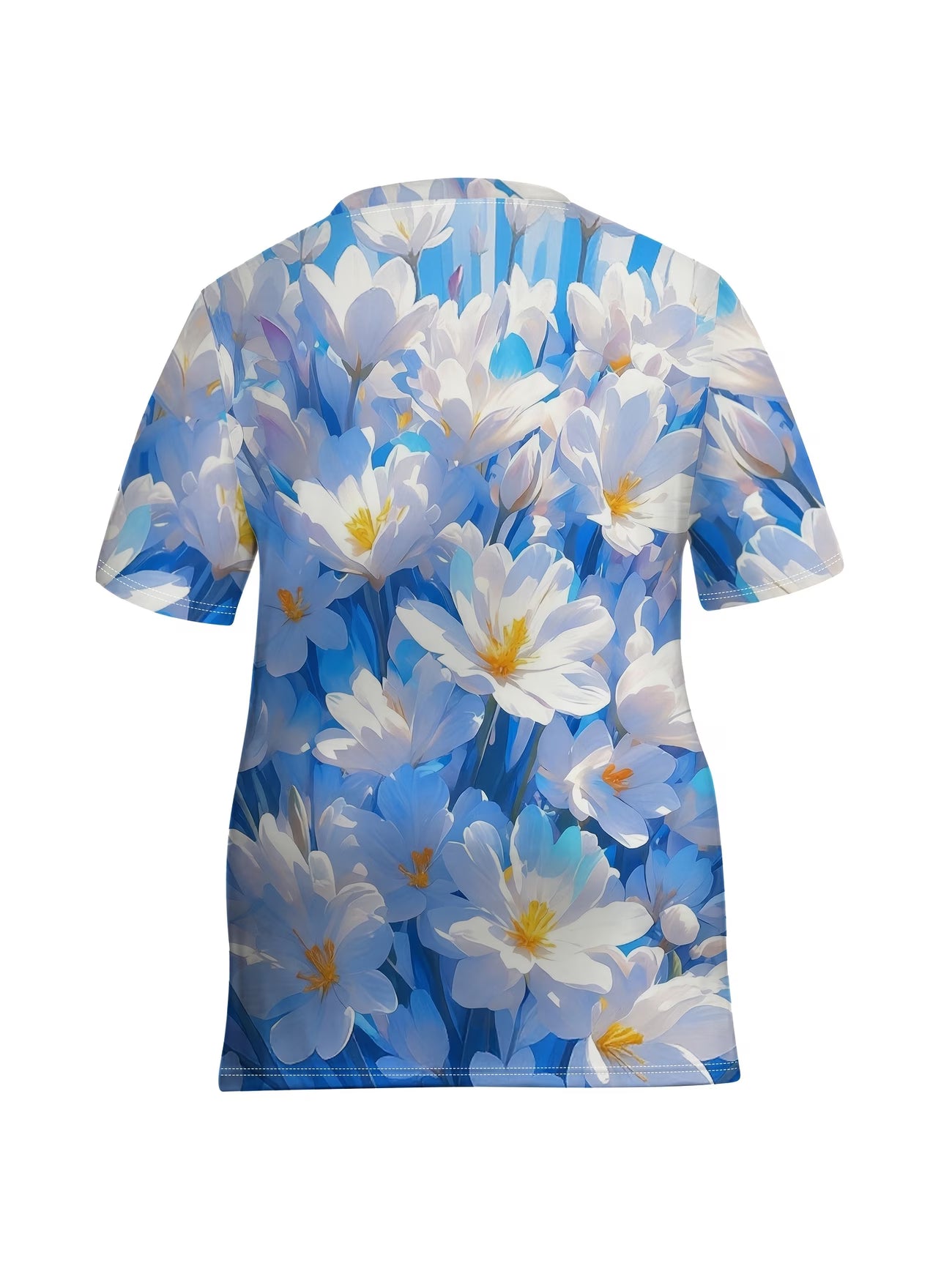 Blue & Saffron Printed Loose Round Neck Side Slit T-Shirt – Plus Size