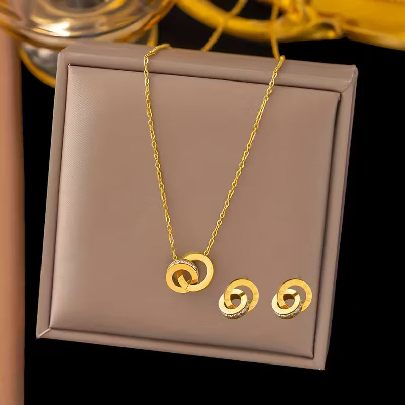 [Elegant Stainless] Stainless Steel Necklace And Earrings Sets