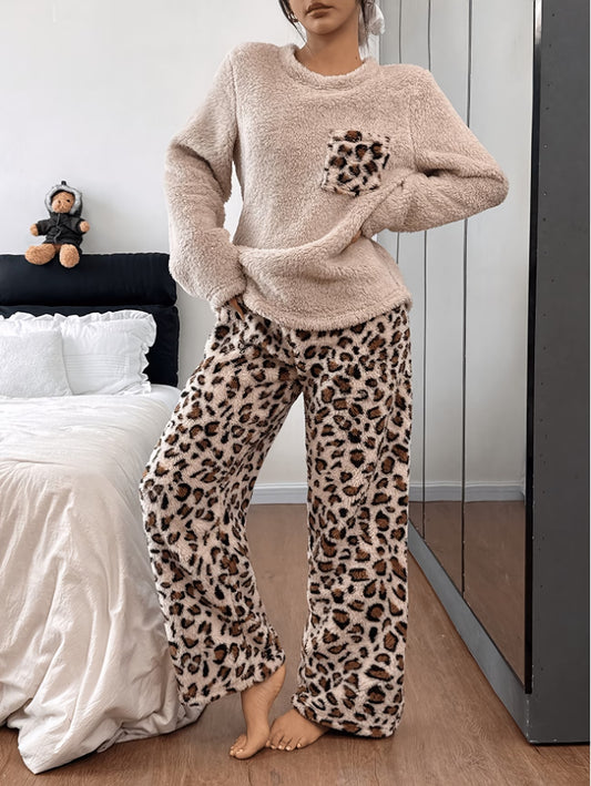 Women's Leopard Print Double-Faced Fleece Lounge Set