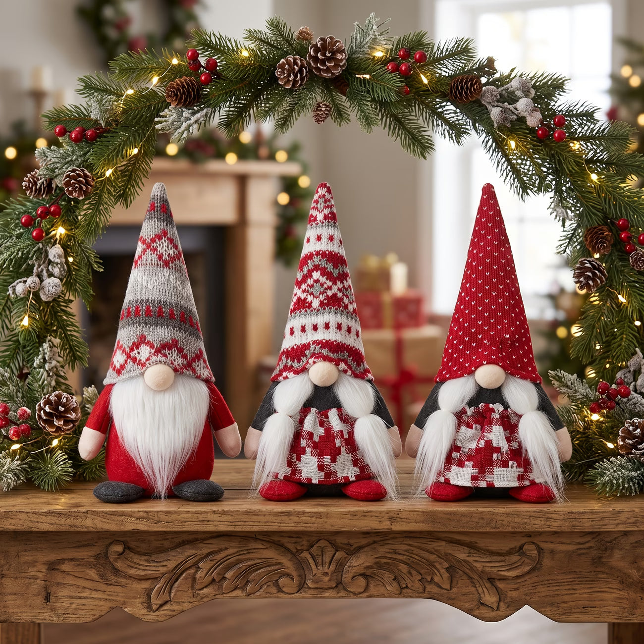 Christmas Gnome Figurines Set of 3 – Nordic Style Faceless Holiday Decorations