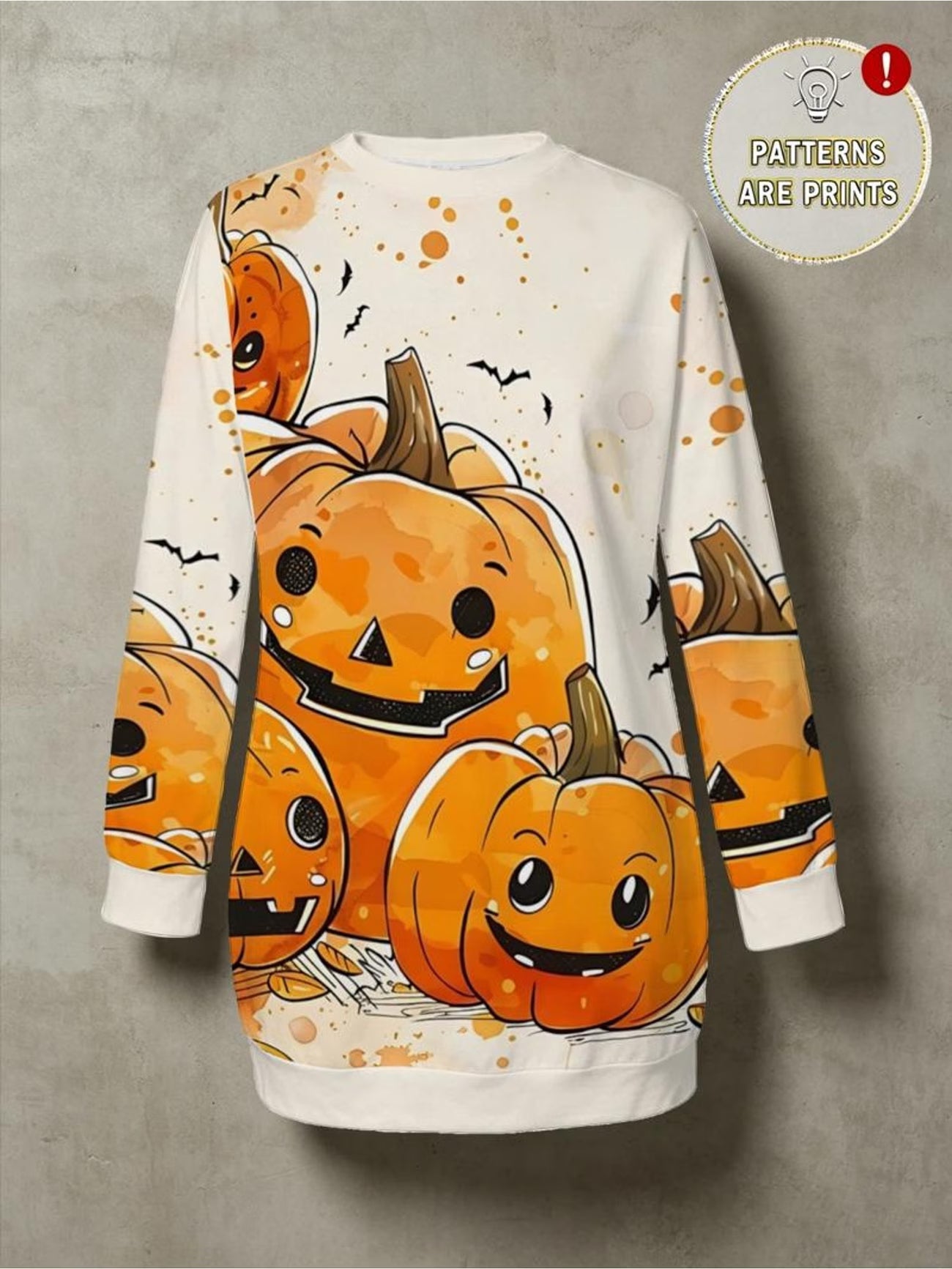 Halloween Pumpkin & Bat Print Loose Sweatshirt