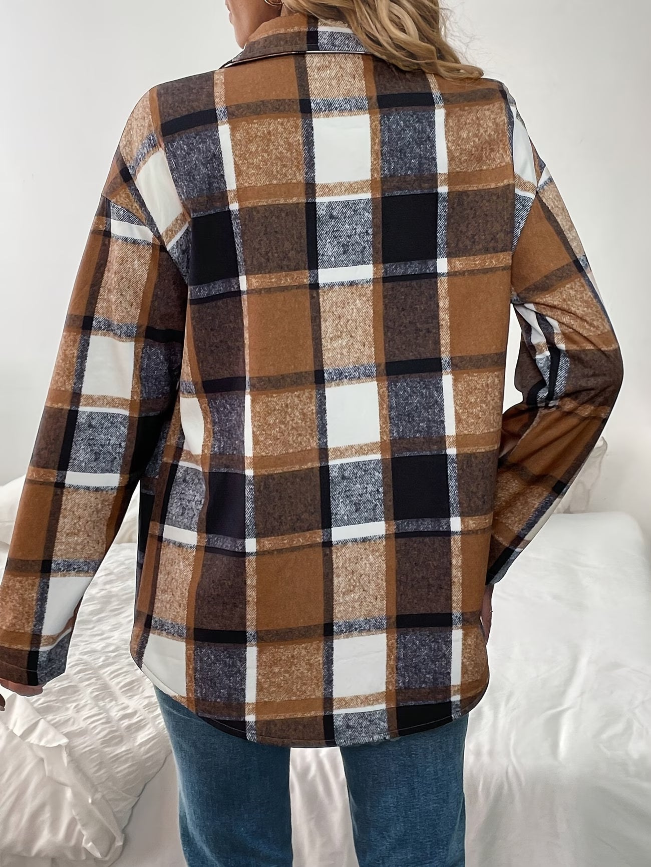 Elegant Women's Autumn/Winter Plaid Print Lined Warm Outerwear