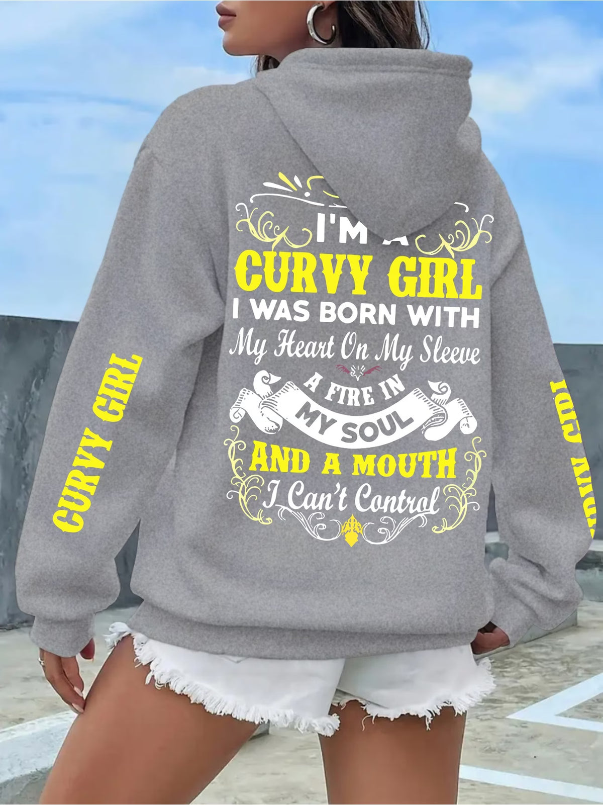 Women's Holy Letter Slogan Print Drawstring Hoodie