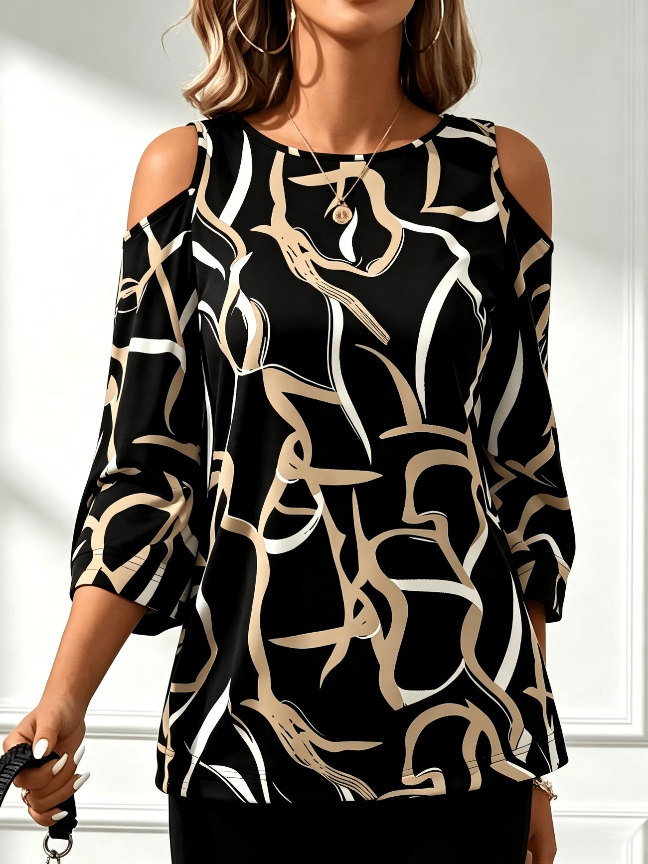 Abstract Colour Block Off-Shoulder Top – Plus Size