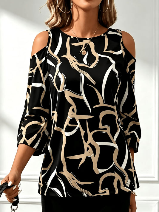 Abstract Colour Block Off-Shoulder Top – Plus Size