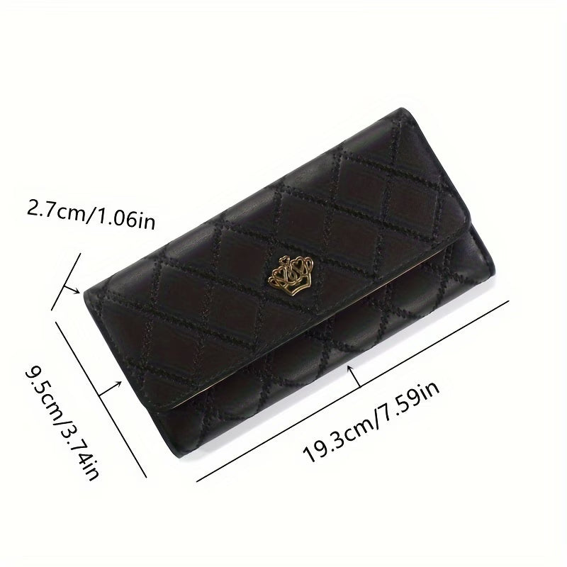 Trendy Argyle Checked Tri-Fold Long Wallet – Multi-Card Slot Purse