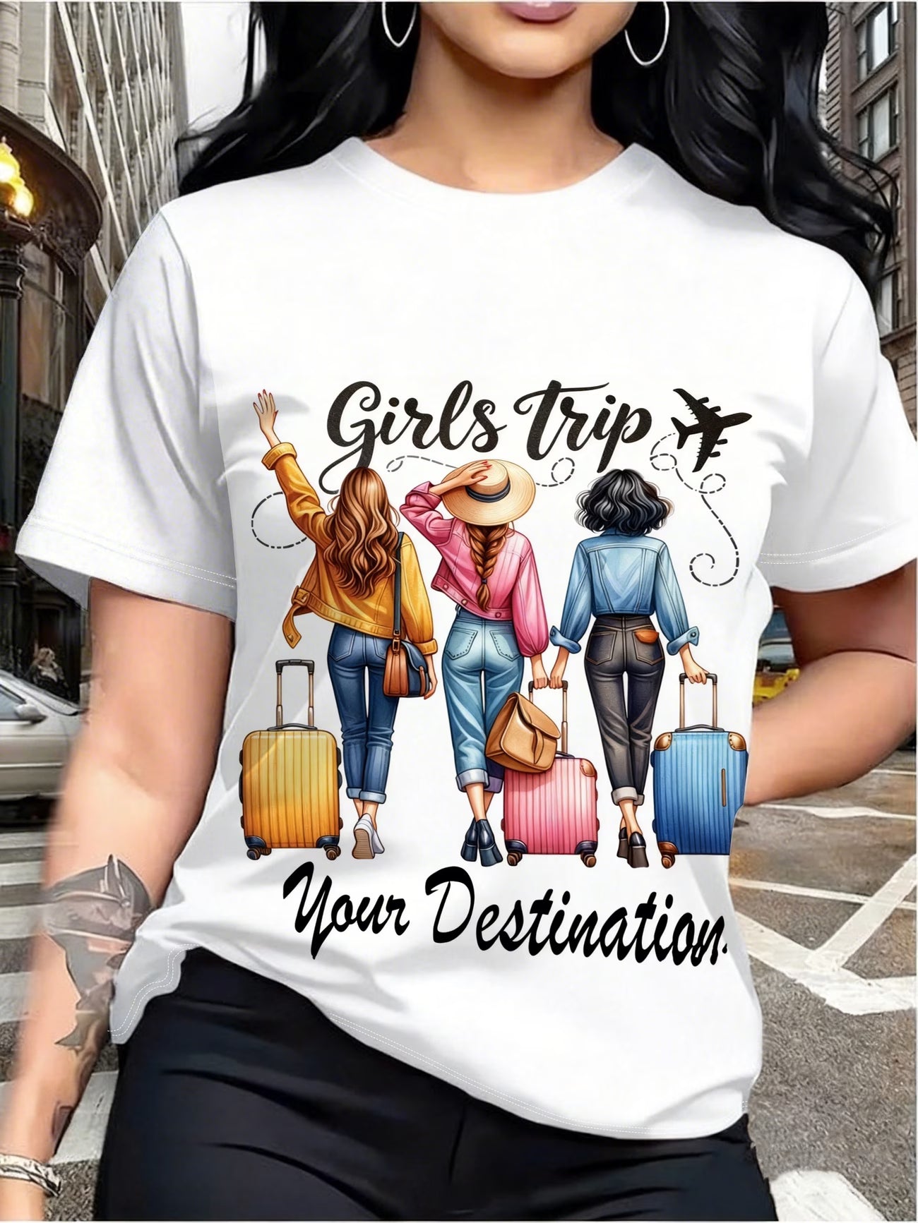 Girls' Trip Travel Printed Oversized T-Shirt – Summer Top