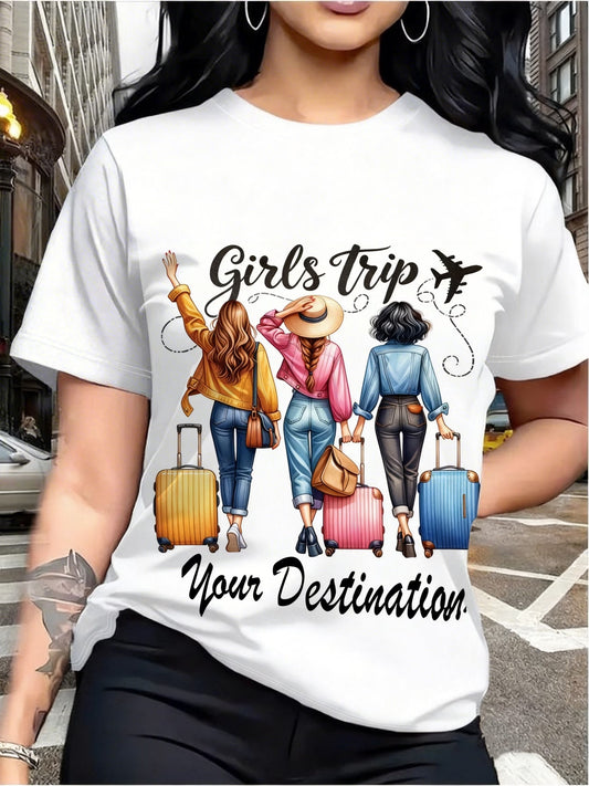 Girls' Trip Travel Printed Oversized T-Shirt – Summer Top