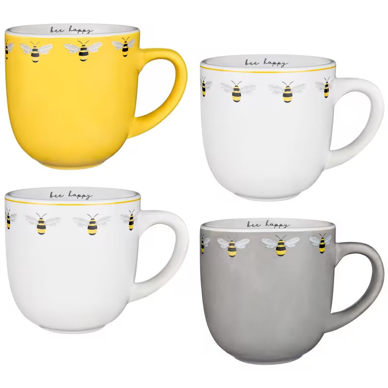 Set of 4 Bee Happy Printed Mugs