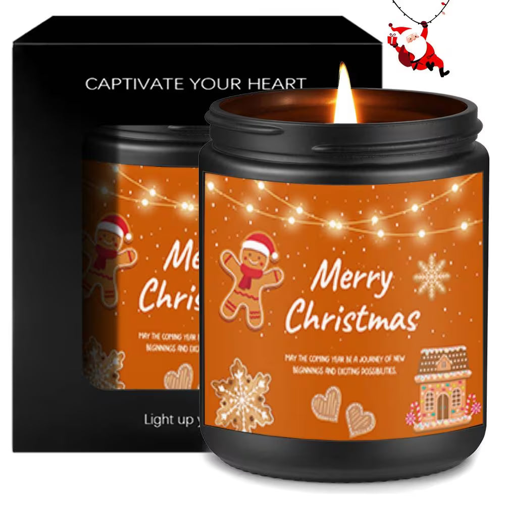 Lavender Scented Candle | Merry Christmas Gingerbread Man & Snowflake Design
