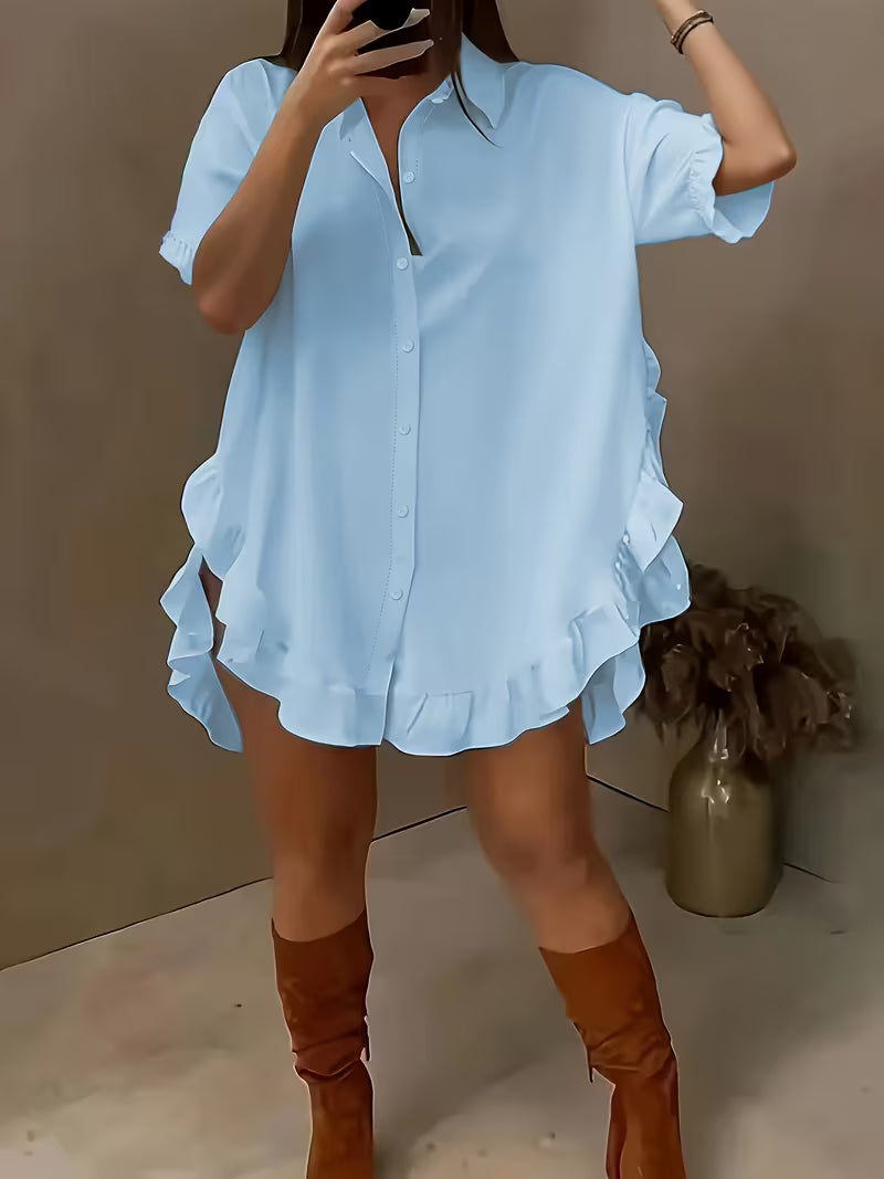Plus Size Short-Sleeve Ruffled Summer Blouse for Women