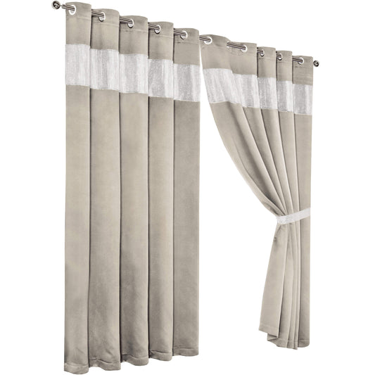 Diamante Natural Blackout Eyelet Curtains with Tie Backs Thermal Ring Top