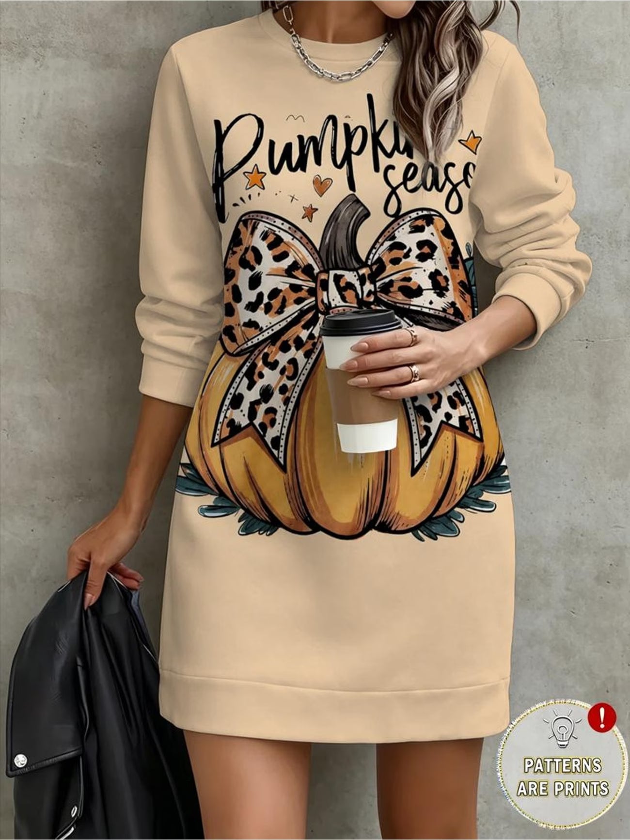 Pumpkin Leopard & Bow Print Loose Sweatshirt