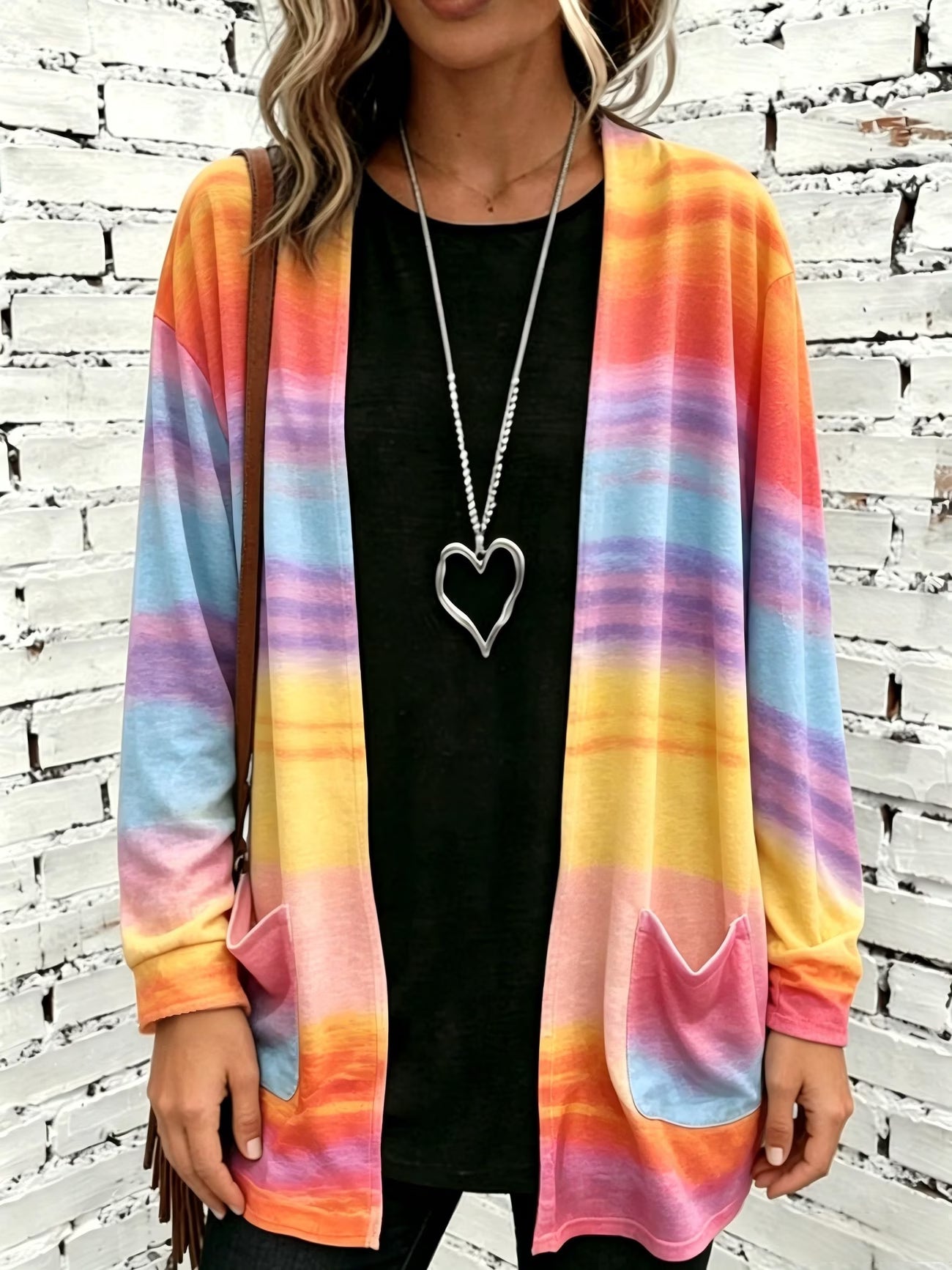 Colorful Ombre Tie Dye Print Plus Size Long Sleeve Cardigan