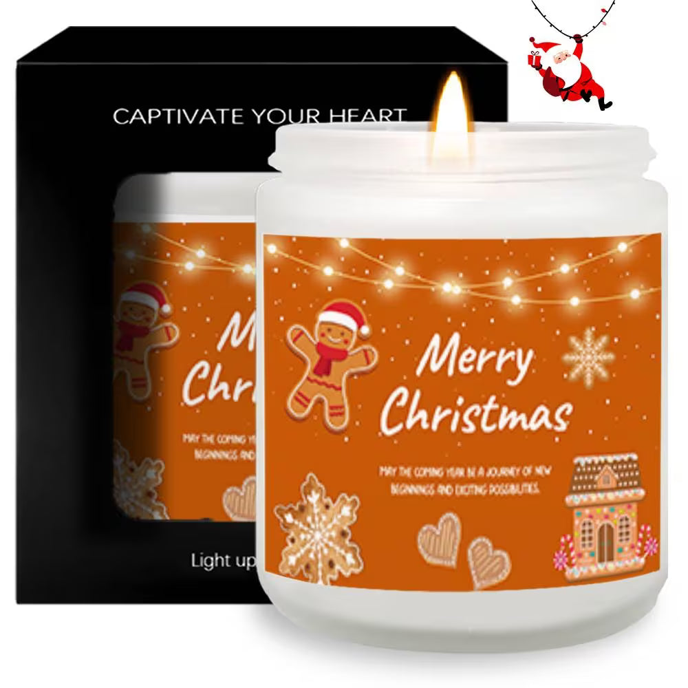 Lavender Scented Candle | Merry Christmas Gingerbread Man & Snowflake Design