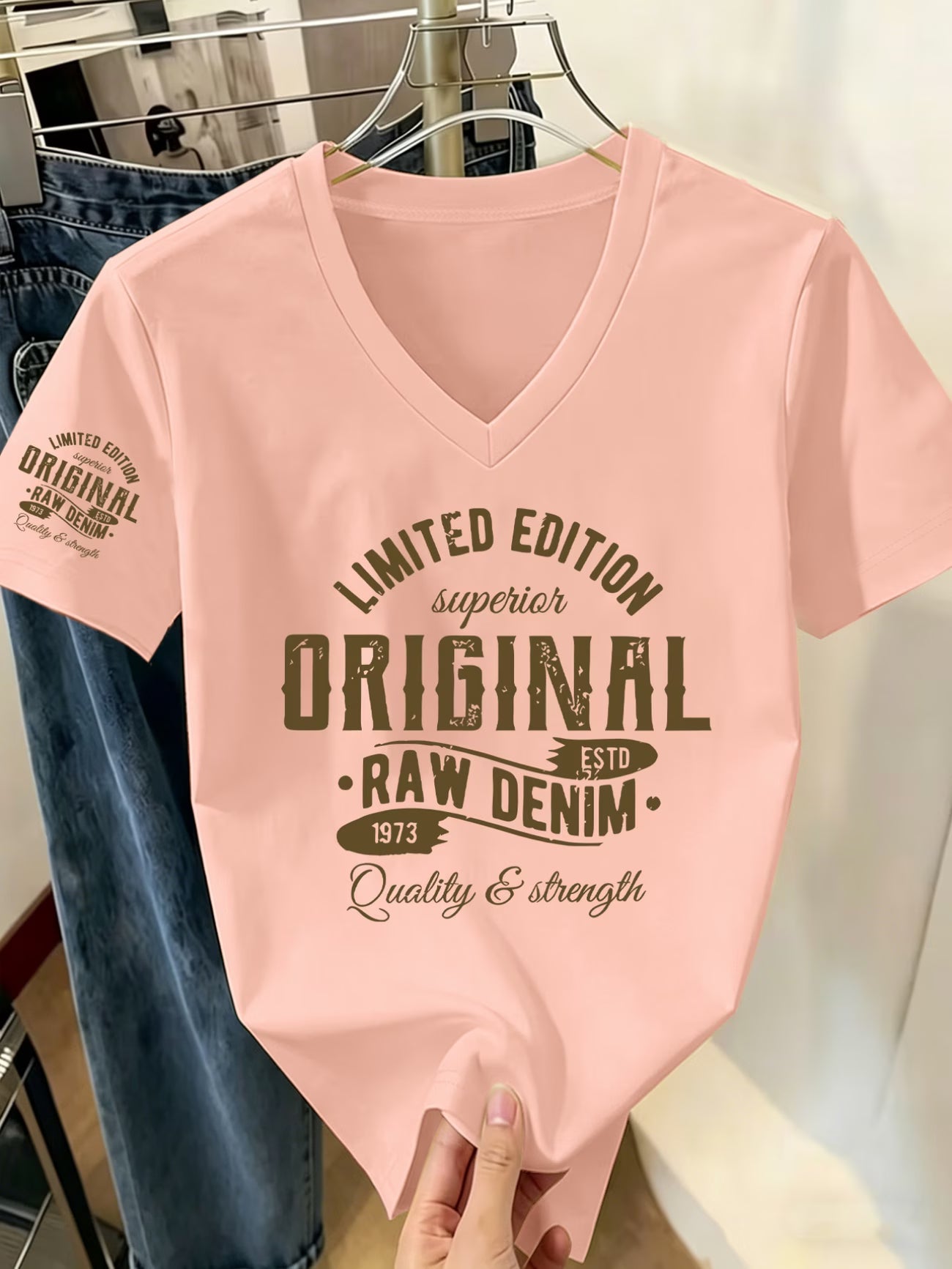 V-Neck Printed T-Shirt – Classic Retro Design