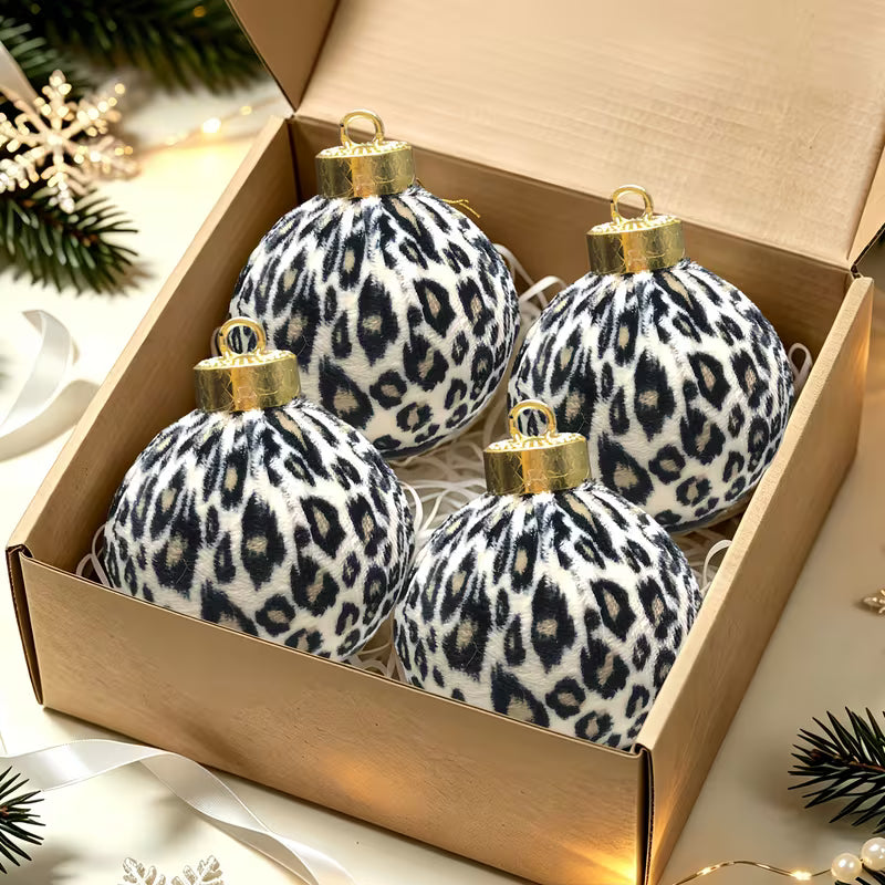 Bohemian Cow Print Ball Ornaments - 8cm Plastic Round Hanging Decorations
