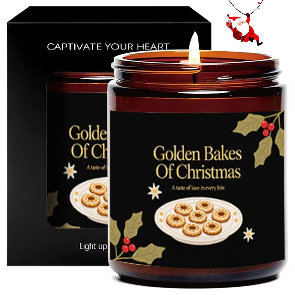 Lavender Scented Candle | Golden Bakes of Christmas Cookie Plate & Holly Star Design