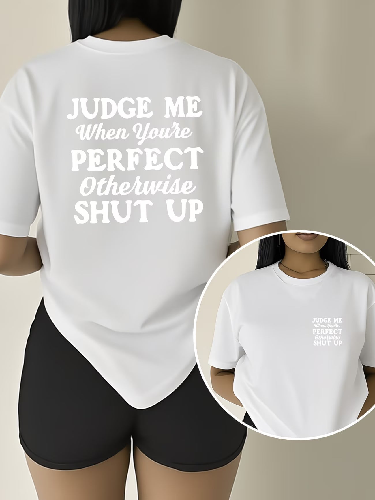 Women's Plus Size Slogan T-Shirt — "Judge Me When You're Perfect"