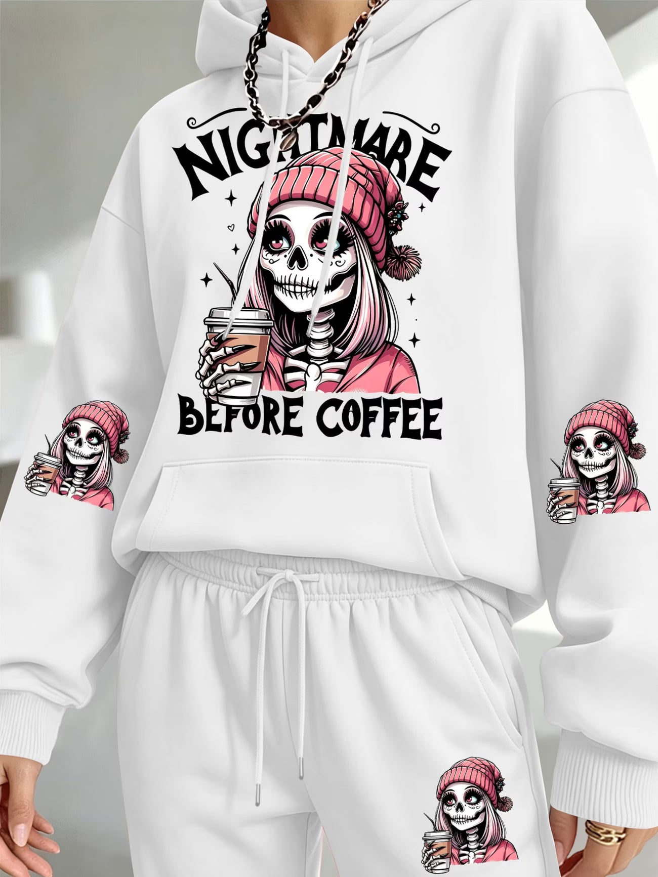 Nightmare Before Coffee Skull Hooded Sweatshirt & Joggers Set